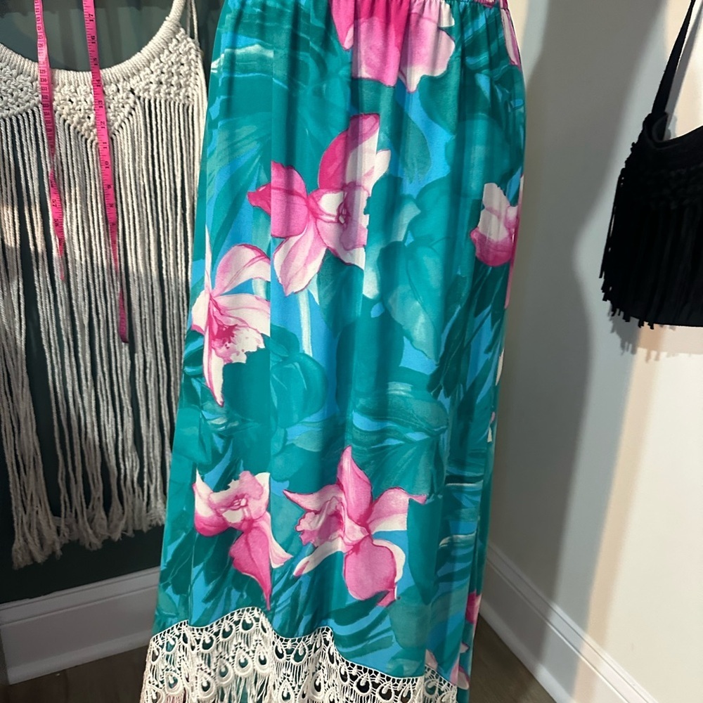 Show Me Your MuMu Boho Floral High Low Fringe Skirt Swim Cover Up Beach Small - Picture 5 of 6